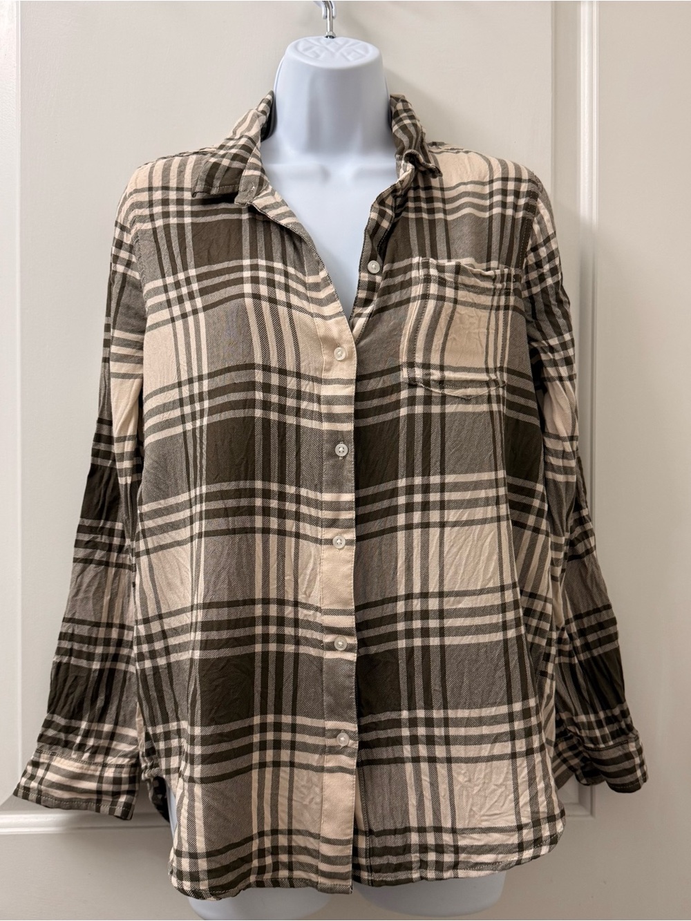 Lucky Brand Beige and Brown Plaid Button-Up Shirt